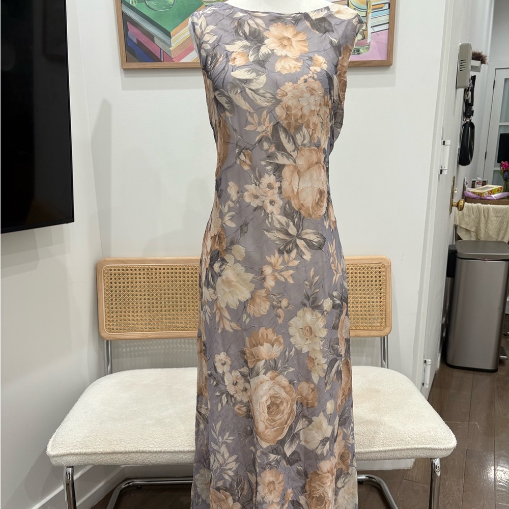 Floral Slip Maxi Dress in Taupe and Beige